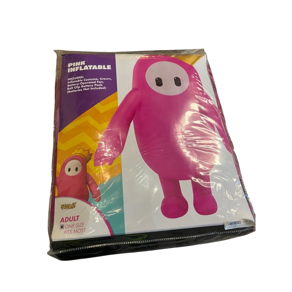 Fall Guys Pink Inflatable Costume Adult One Size Spirit Halloween Crown Fan